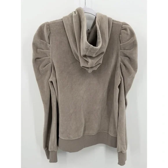 Rebecca Minkoff Size Medium Janine Velour Hoodie Pearl Gray Puff Sleeves New - Picture 4 of 13